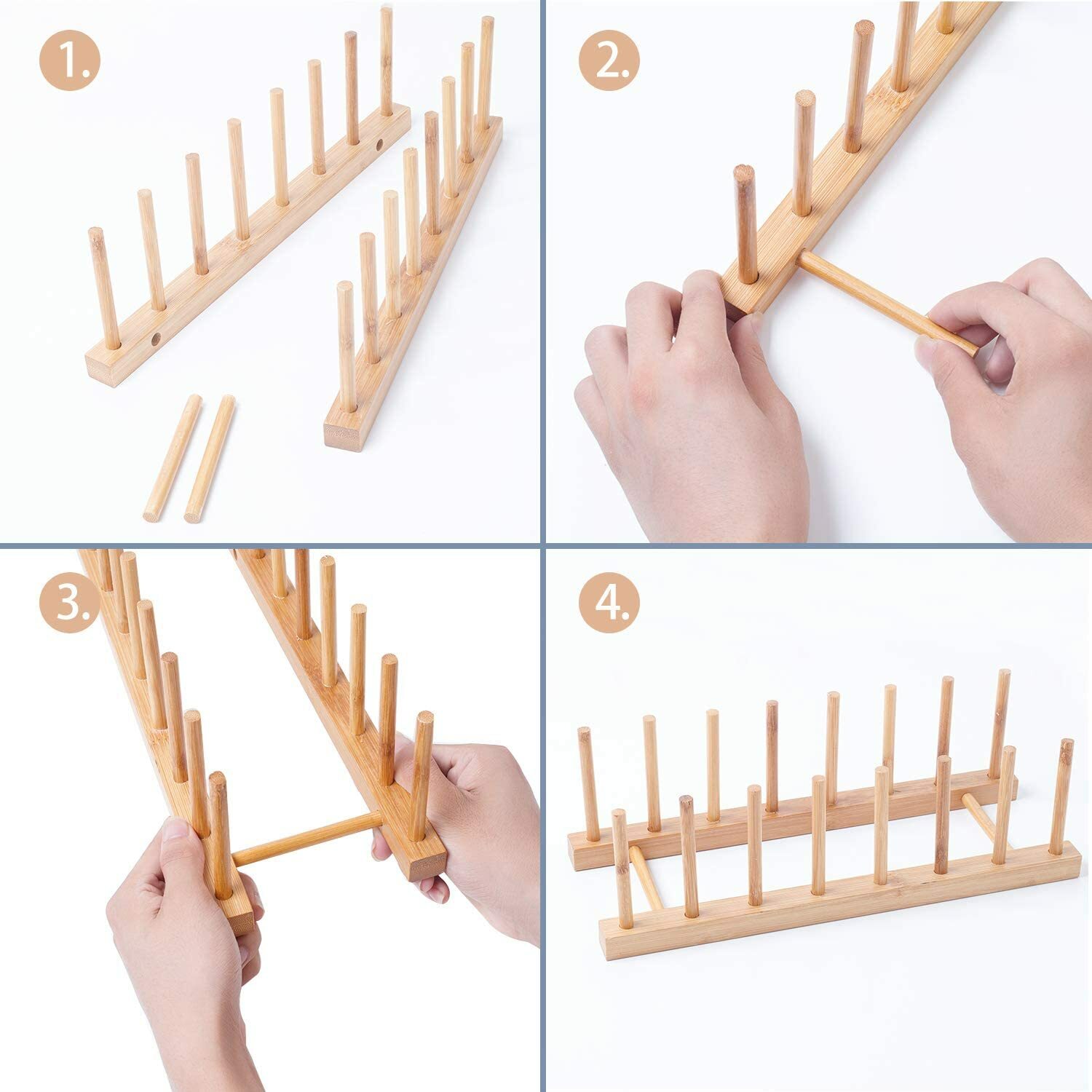 Bamboo Wooden Dish Rack, Plate Rack Stand Pot Lid Holder, Kitchen Organizer