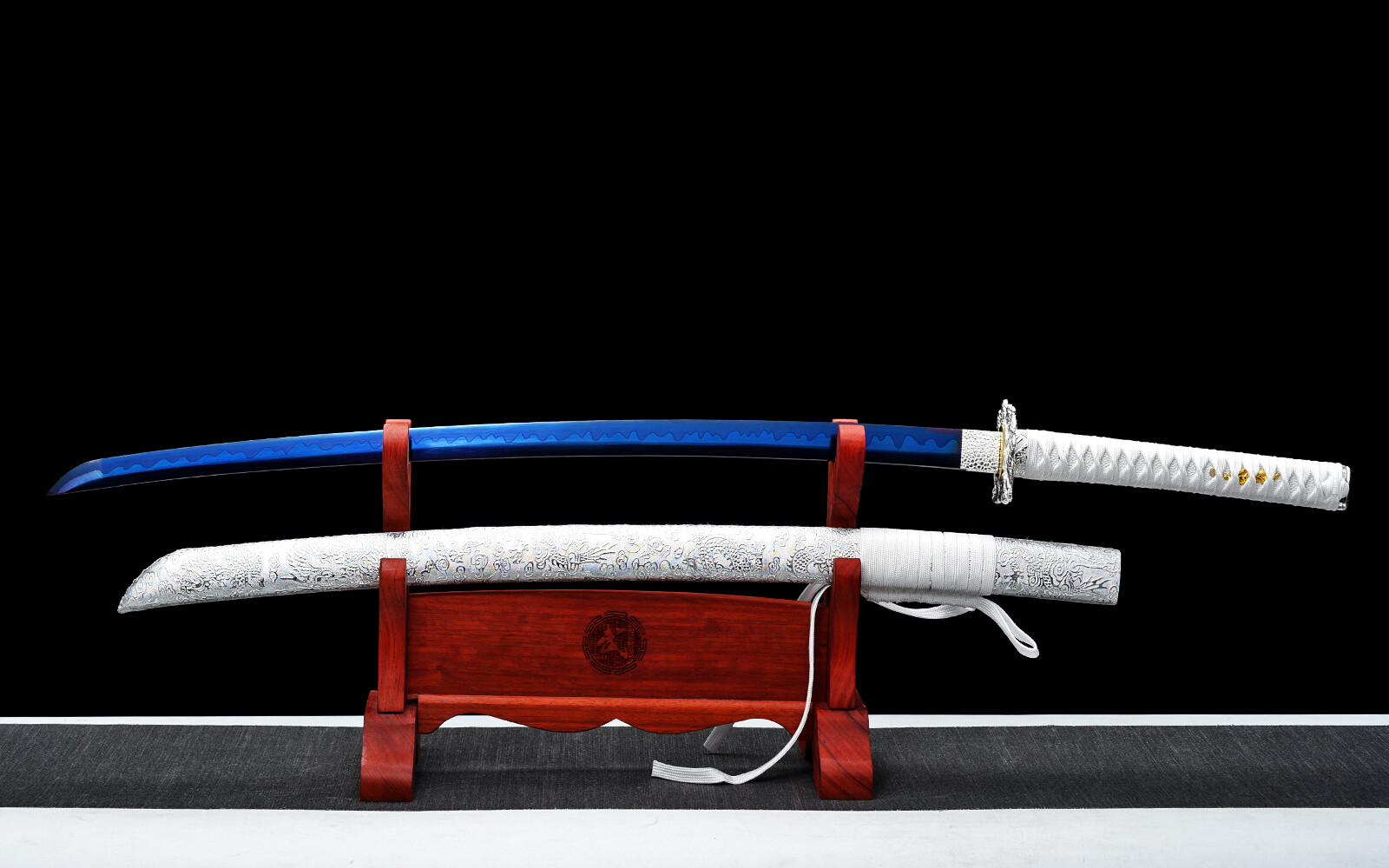 Blue White Full Tang Japanese Sword 1095Carbon Steel Battle Ready Samurai Katana