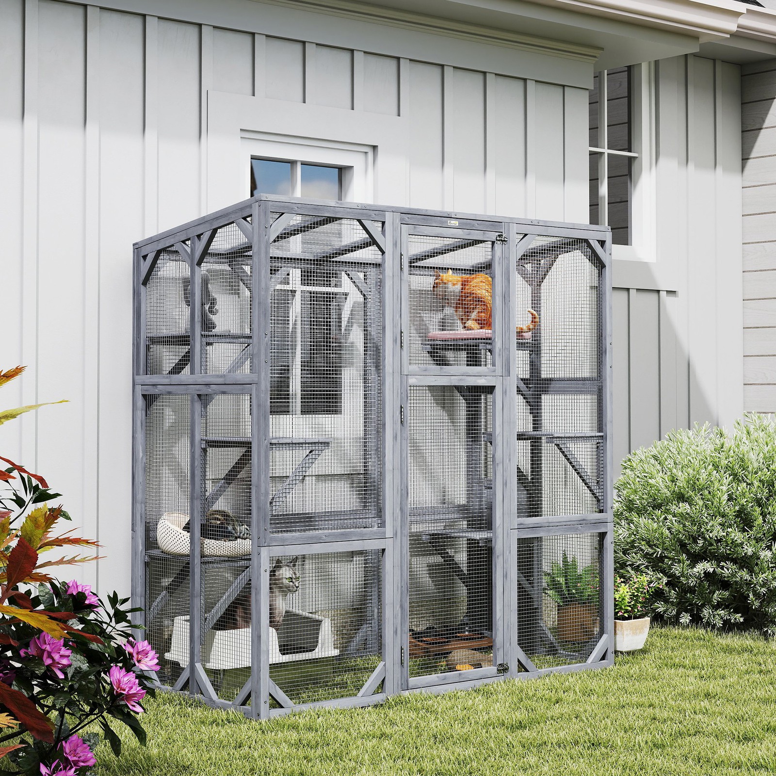 PawHut Catio Outdoor Cat Enclosure for 1-3 Cats, 59" x 28" x 60", Gray