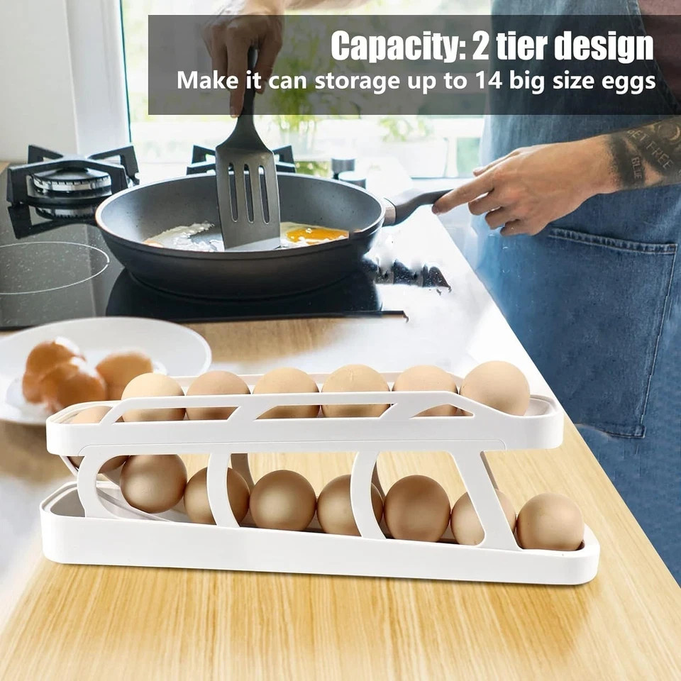 Rolling Egg Dispenser For Refrigerator, Holder Space Saving Automatic...
