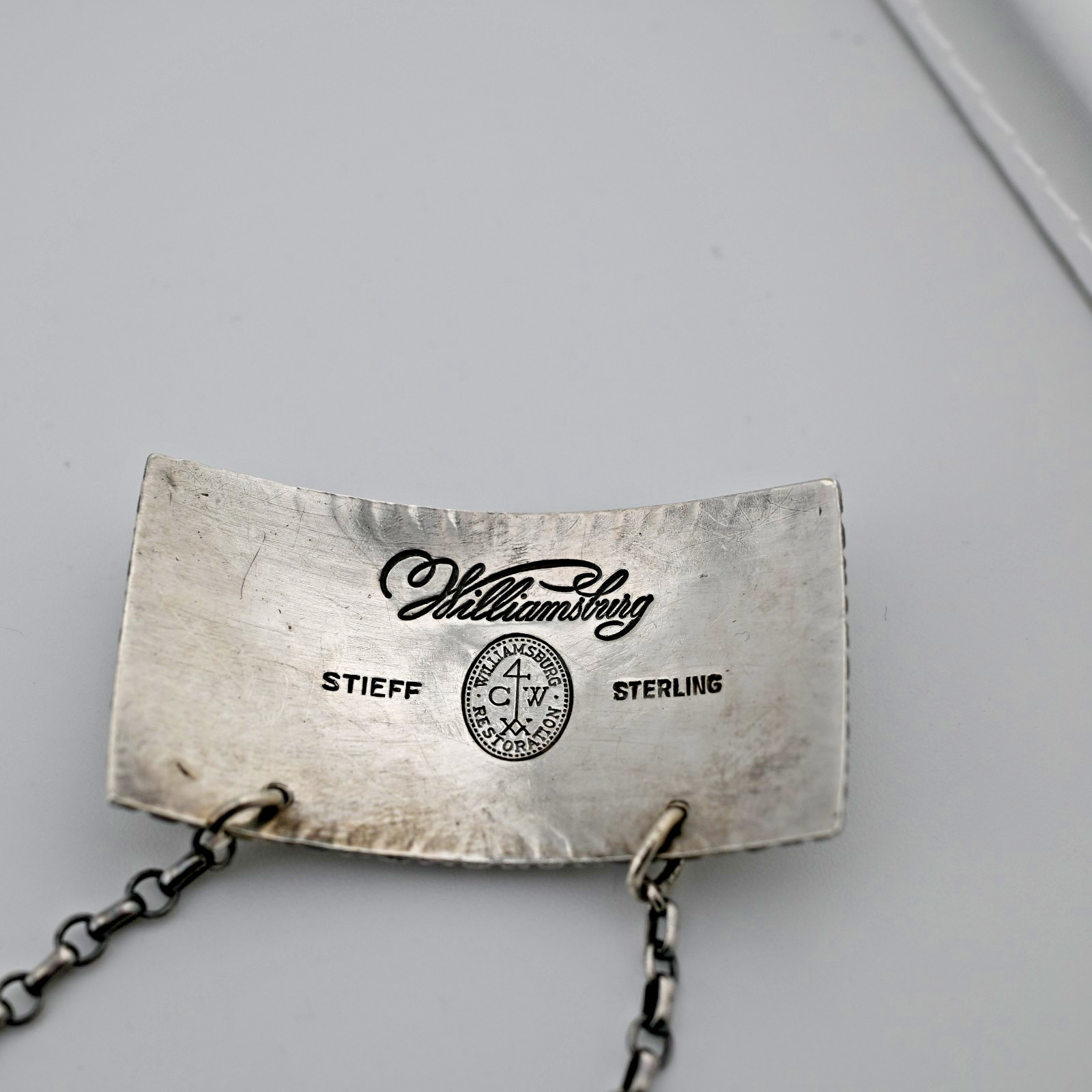 Sterling Silver Stieff Williamsburg Restoration Decanter Label Tag SCOTCH