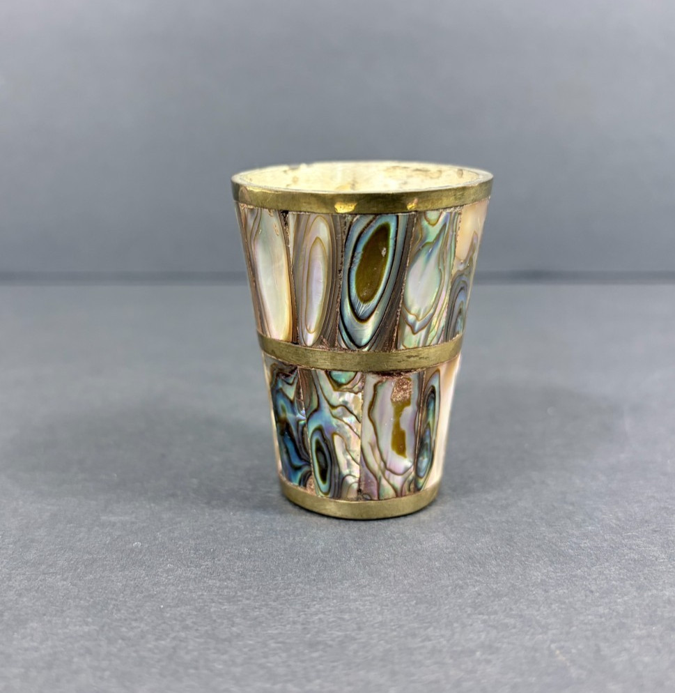 Vintage Brass and Abalone Shell Shot Glass Made in Mexico