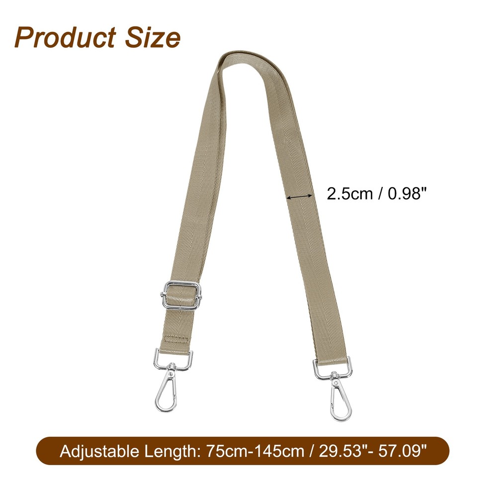 2.5cm Wide Shoulder Strap, Khaki, Silver Pull Core Buckle