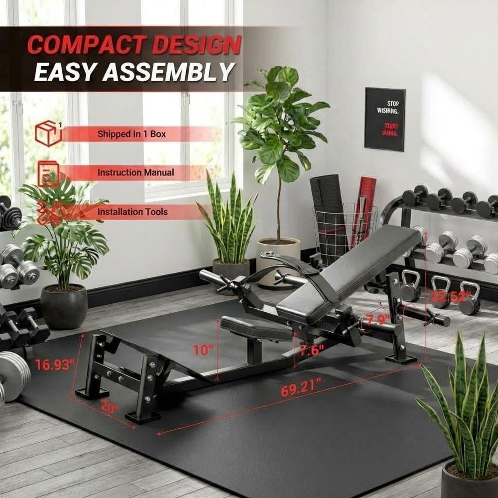 Hip Thrust Machine 630LB Adjust Footboard Triple-Lock Strap Glute Bridge Builder