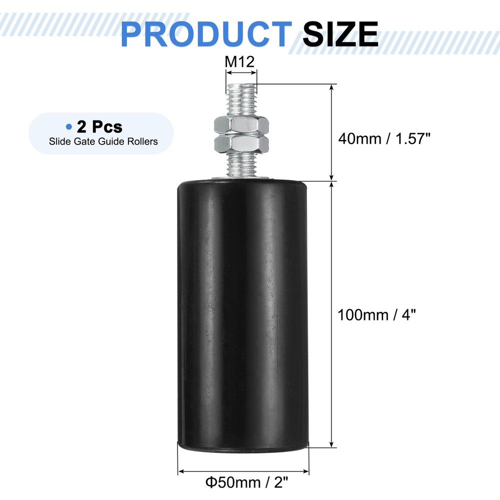 2Pcs Slide Gate Guide Roller, 4" Nylon Sliding Gate Support Assembly, Black