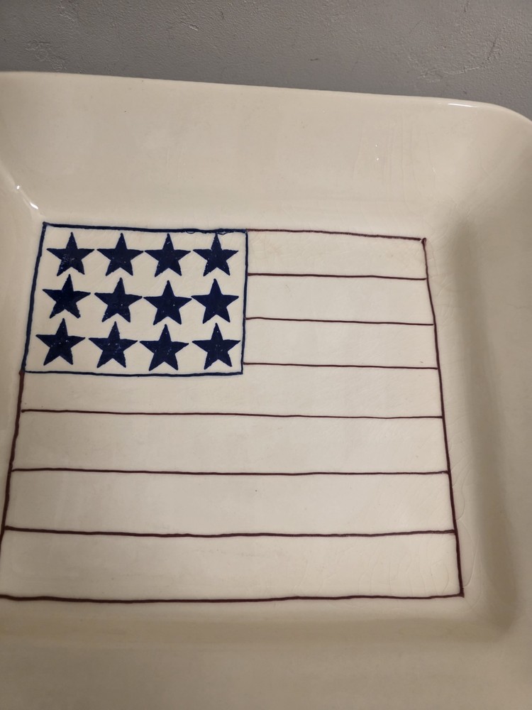Vtg Hartstone American Flag Baking Dish Rectangular White Ceramic USA 1990 EUC