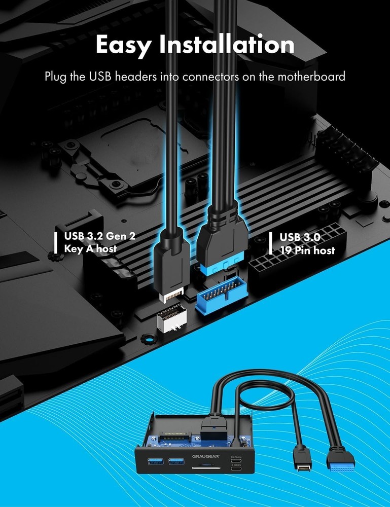 3.5 Inch Front Panel USB C Hub, SD/microSD Internal Card Reader, 20Gbps USB 3.2