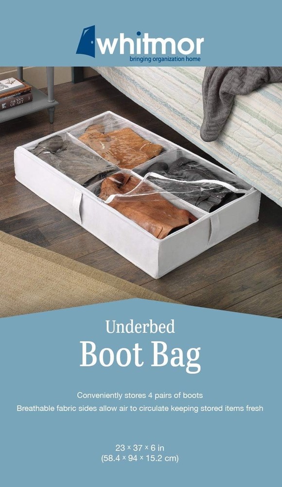 Whitmor Underbed Boot Bag 4 Section White Storage Organizer Space Saver
