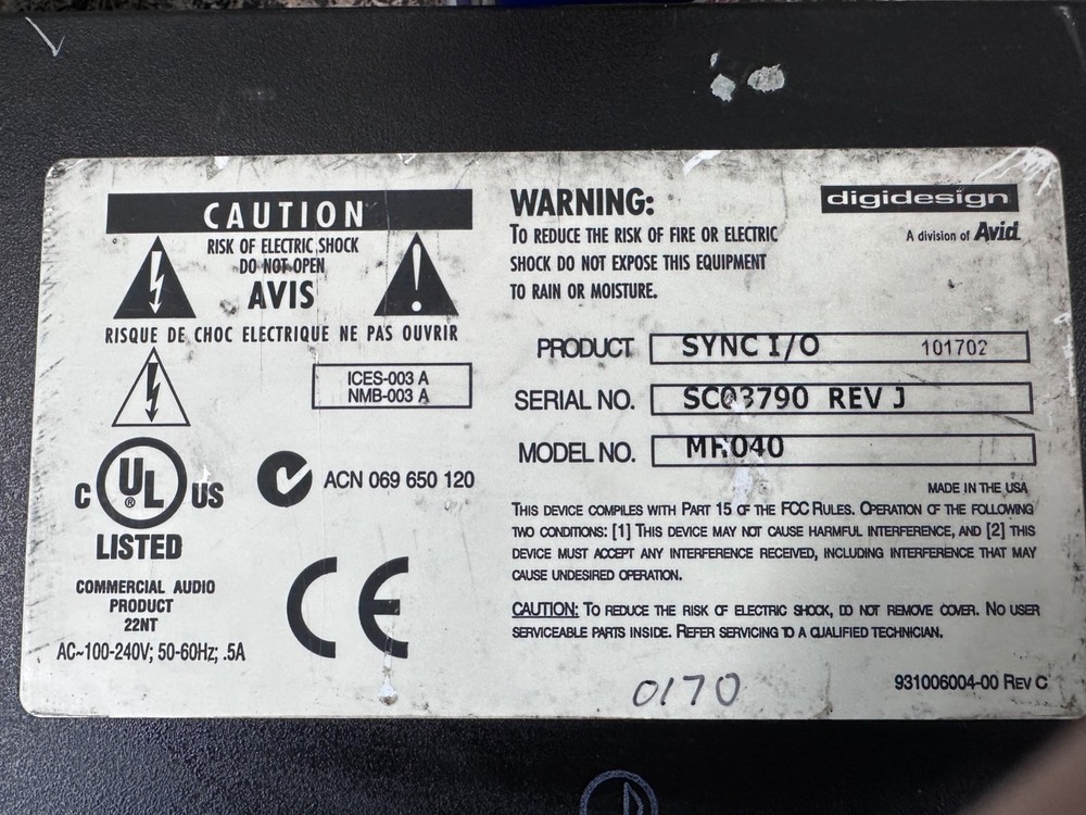 AVID Digidesign Sync I/O Model MH040 Interface - two available