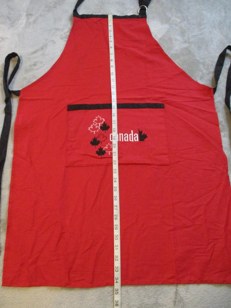 Vintage Canada Maple Leaf Bib Apron Red Cotton One Size Kitchen