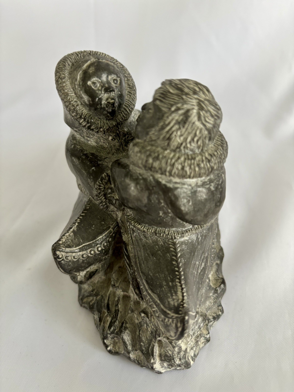 A Wolf Original Soap Stone Sculpture Inuit Man and Woman Canoes 5” Figurine