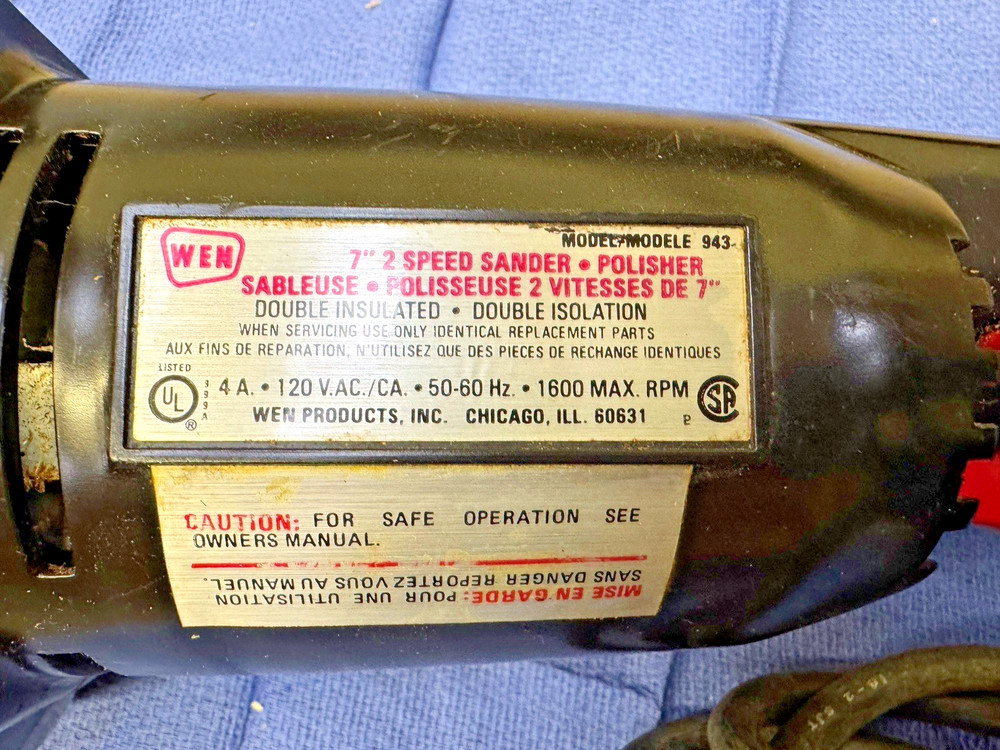 WEN TOOLS 7" 2 SPEED DISC SANDER POLISHER MODEL 943 (TESTED)