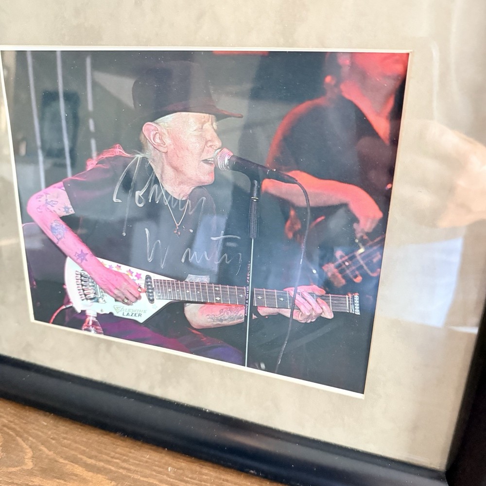 JOHNNY WINTER Signed Autograph 15x12" Framed Photo