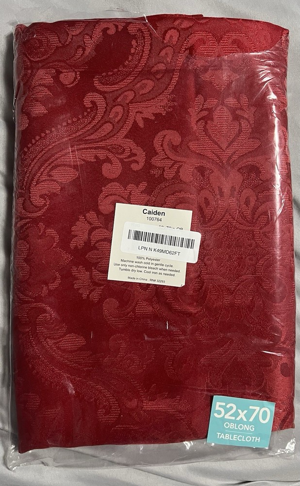 Caiden Red Oblong Tablecloth with Floral Pattern