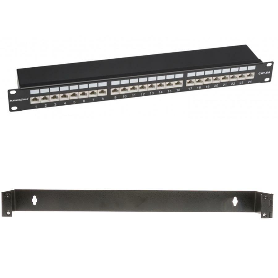 Shielded 24-port Cat6a Patch Panel, 10Gbit, 110 Type, comes with 1U Wall Bracket