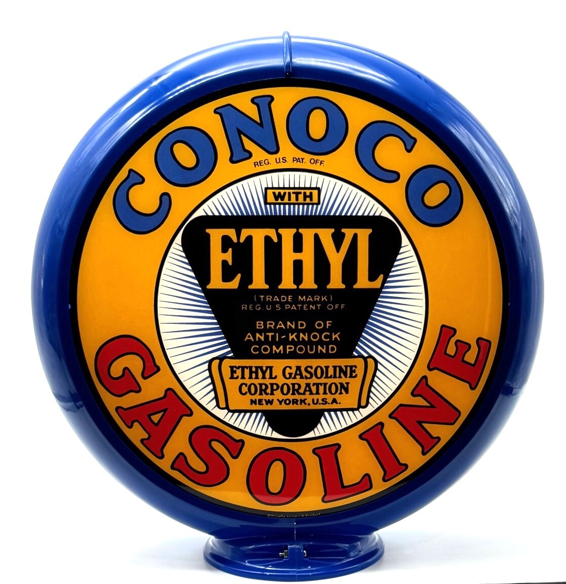 CONOCO ETHYL Yellow Background 13.5" Gas Pump Globe SHIPS ASSEMBLED!