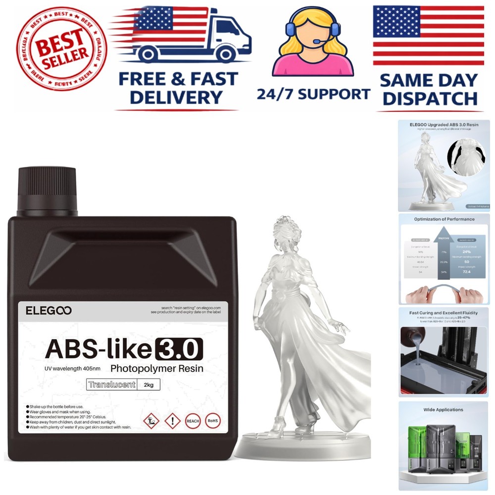 Fast Curing ELEGOO ABS-Like Resin 3.0 - Low Odor 3D Printing Solution 2000g