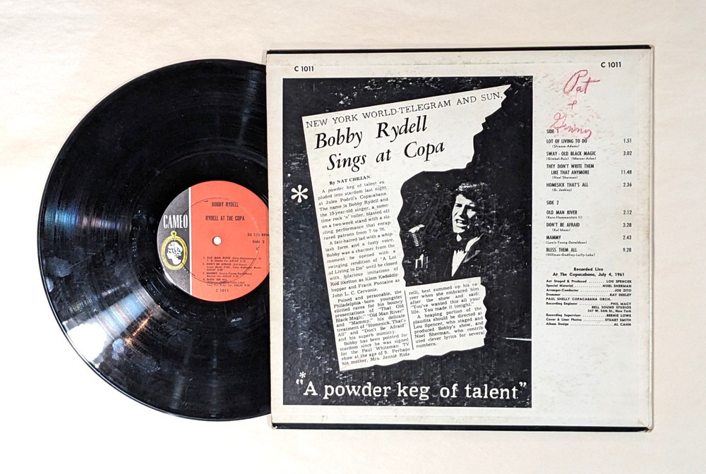 BOBBY RYDELL signed RECORD LP at the copa AUTOGRAPH coa