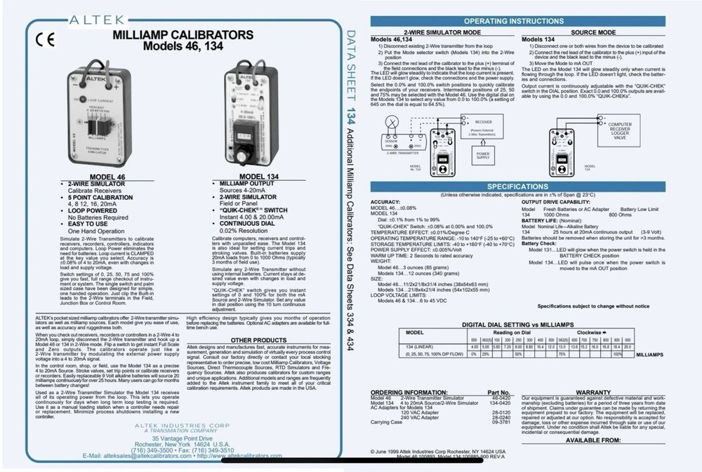 ALTEC 134 Loop Calibrator 4-20 MA