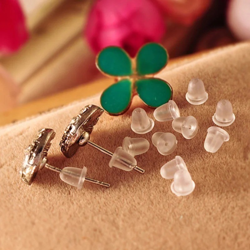 500pcs Soft Rubber Ear Plugs – Transparent Earring Back Stopper Studs for DIY Ea