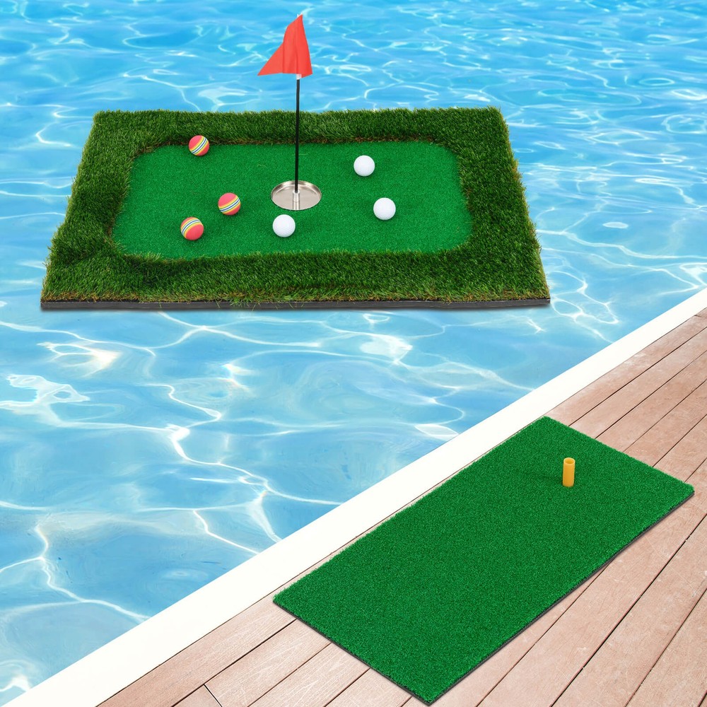 Rectangular Floating Golf Green for Pool Includes Golf Hitting Mat 6 Golf Balls