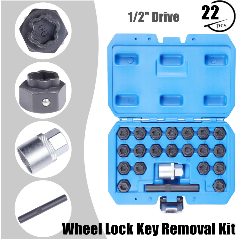 22pcs Universal Locking Lug Nut Master Key Set Wheel Lock Removal Tool US