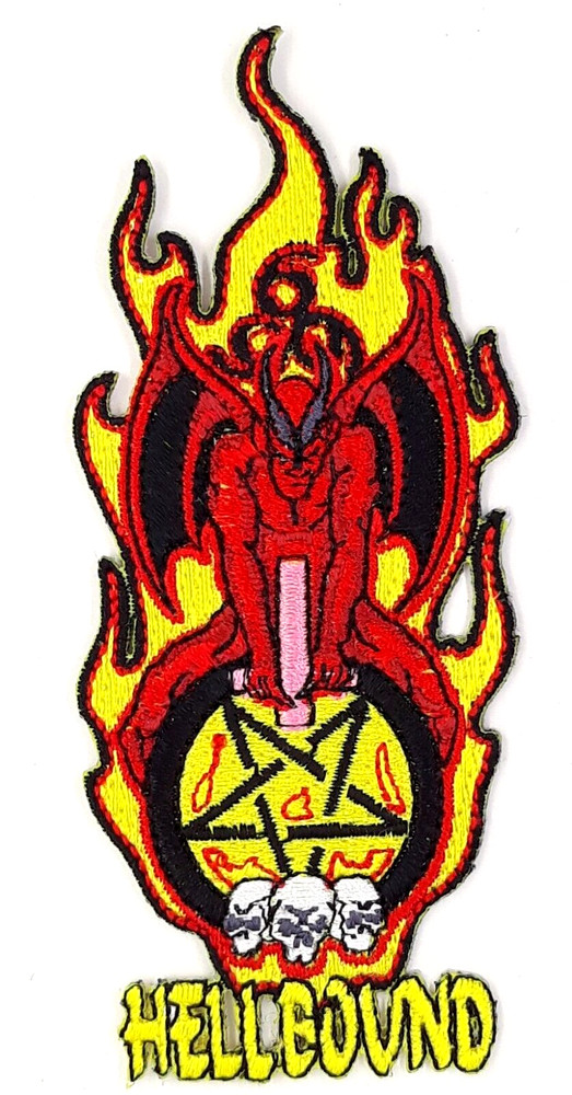 Hell Bound Devil On Pentagram Iron On Embroidered Patch 1 3/4 "X 4"