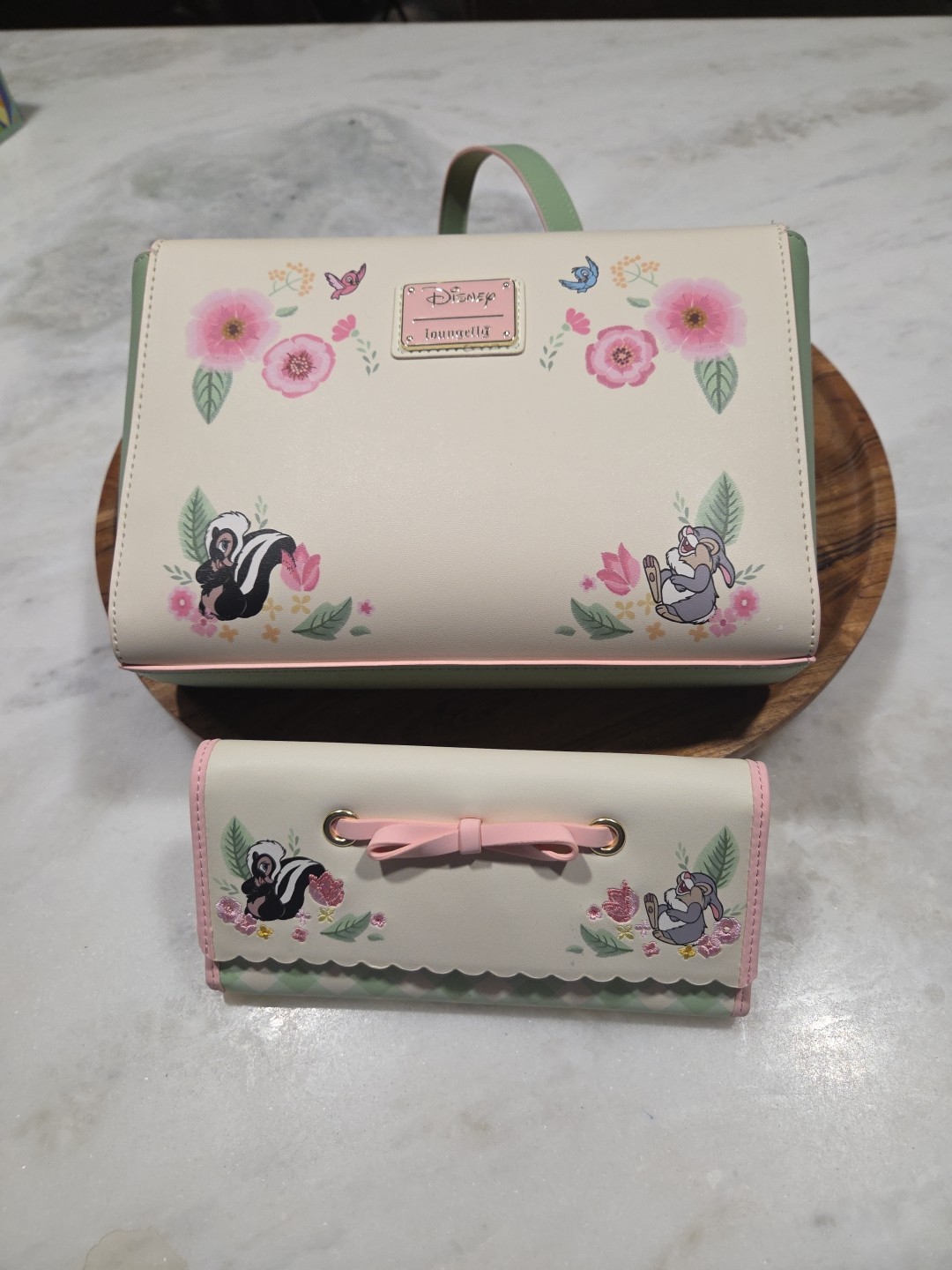 LOUNGEFLY DISNEY Crossbody Bag BAMBI THUMPER FLOWER Purse With WALLET !