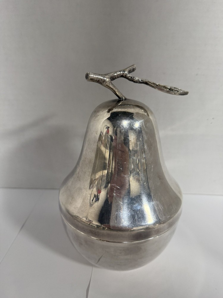 Vintage Apple Pear Fruit Trinket Nesting Box Containers Silver plated MCM Decor