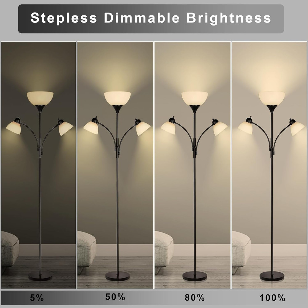Modern Floor Lamp with Stepless Dimming & Adjustable Reading Lights