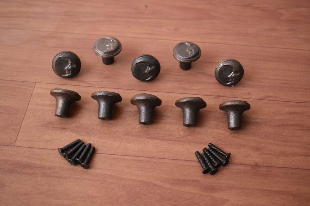 Iron door knobs cast cabinet moon drawer handles pull rustic hardwar 10 pcs