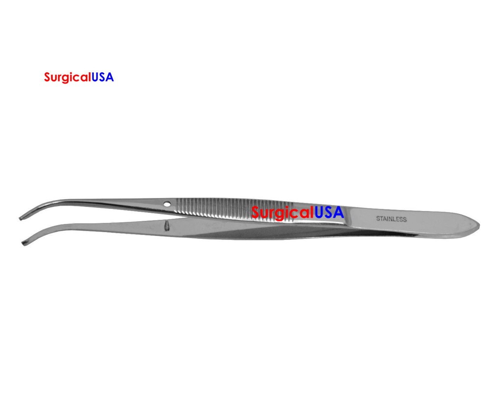6 Iris Tissue Forceps 4" Curved Jaws 1x2 Teeth Serrated Grip Handle