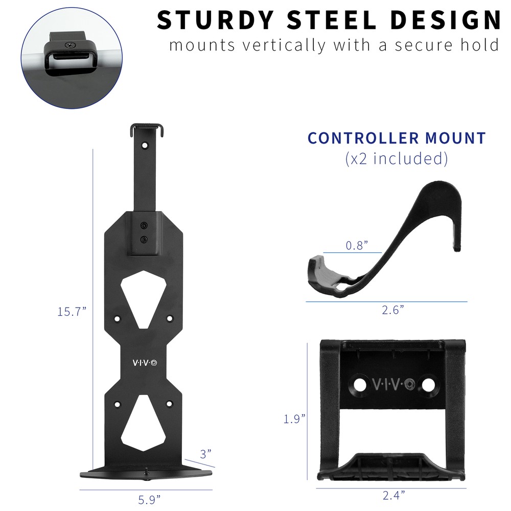 VIVO Black Steel Wall Mount Designed for PS5 Console, 2 Controller Mounts