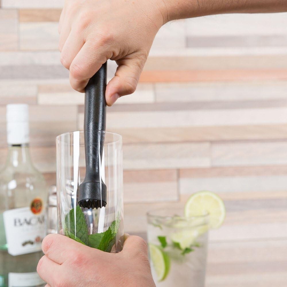 Bar Muddler 8", Grinder Netted Head, Polycarbonate Black