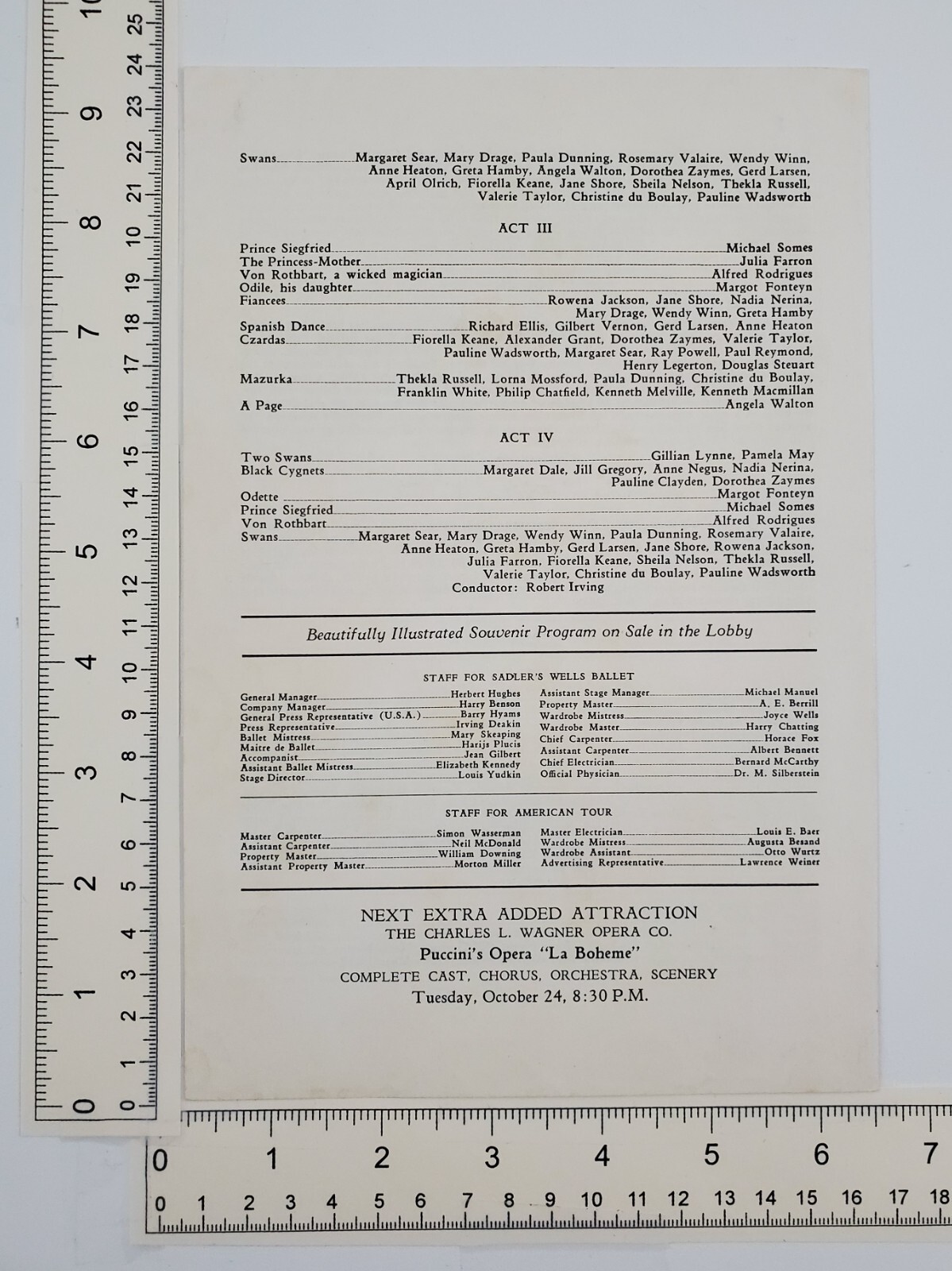 1950 Atlanta GA Music Club Sadler's Wells Ballet Le Lac Des Cygnes Vtg Program