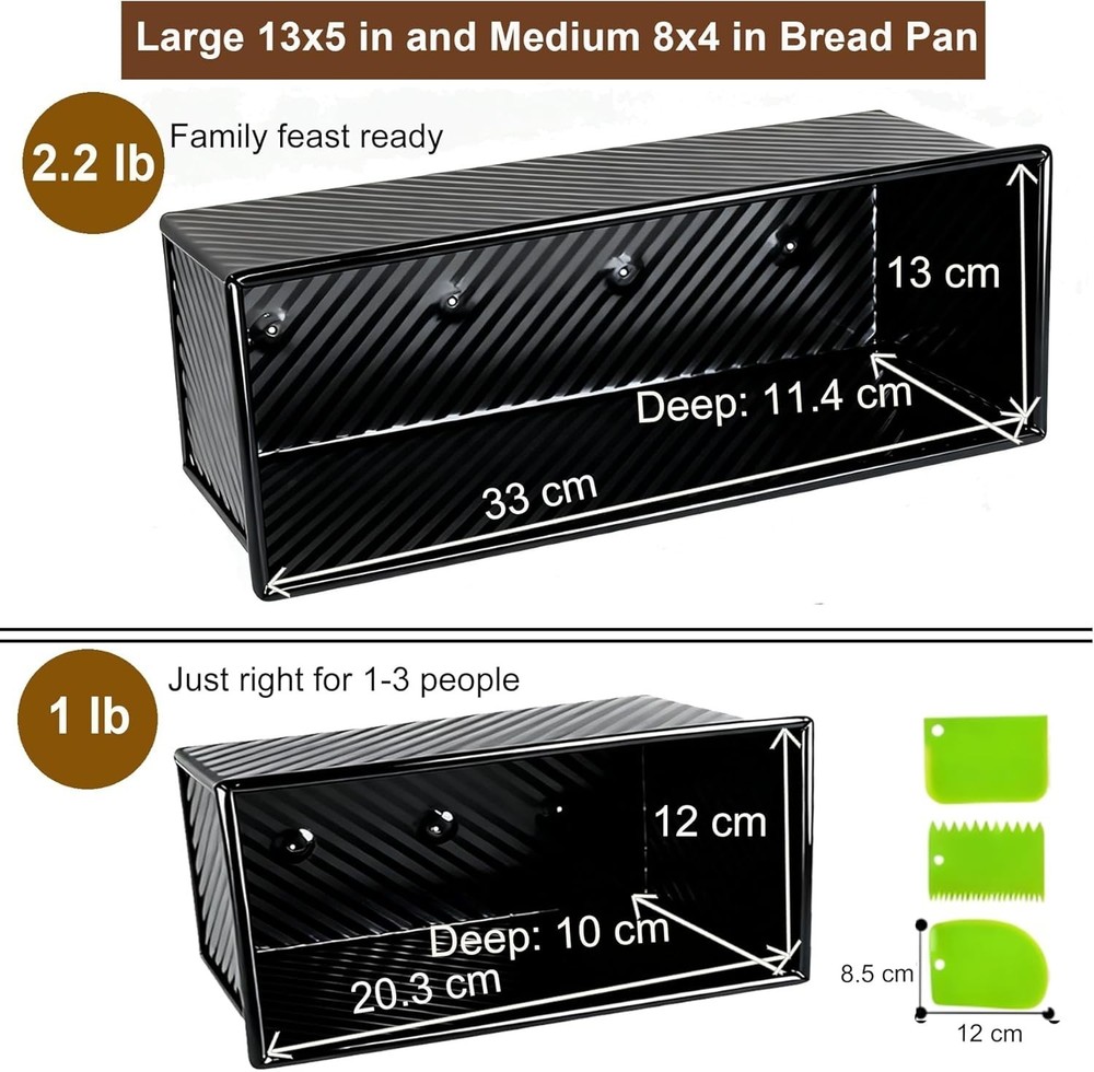 Black Pullman Loaf Pan with Lid, 13 Inch Pullman Bread Pan with Cover, 2.2LB ...