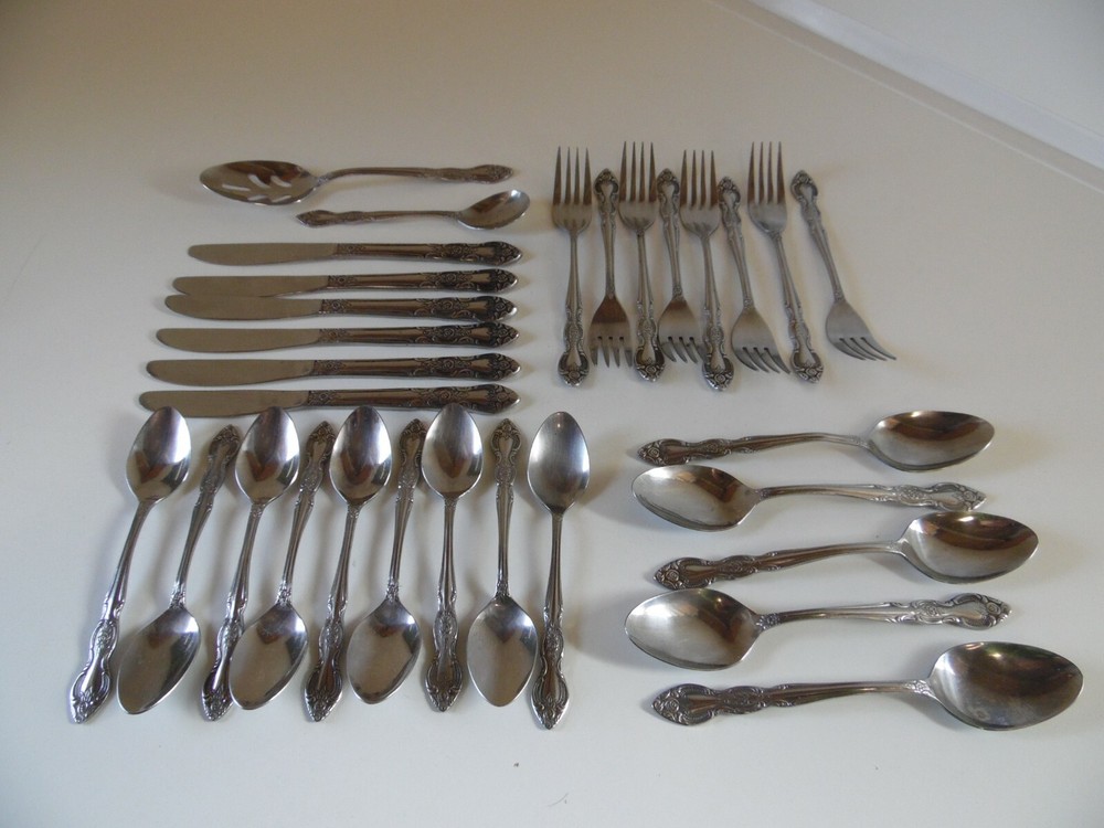 30 pieces Lustreware Rose Pattern Stainless Flatware