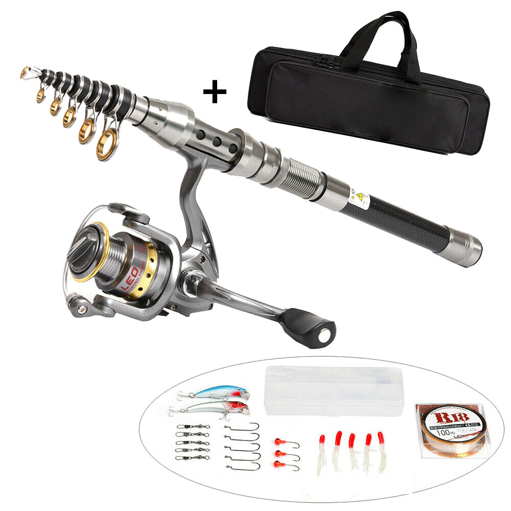 Carbon Fiber Telescopic Fishing Rod Pole Reel Combo Sea Saltwater Freshwater