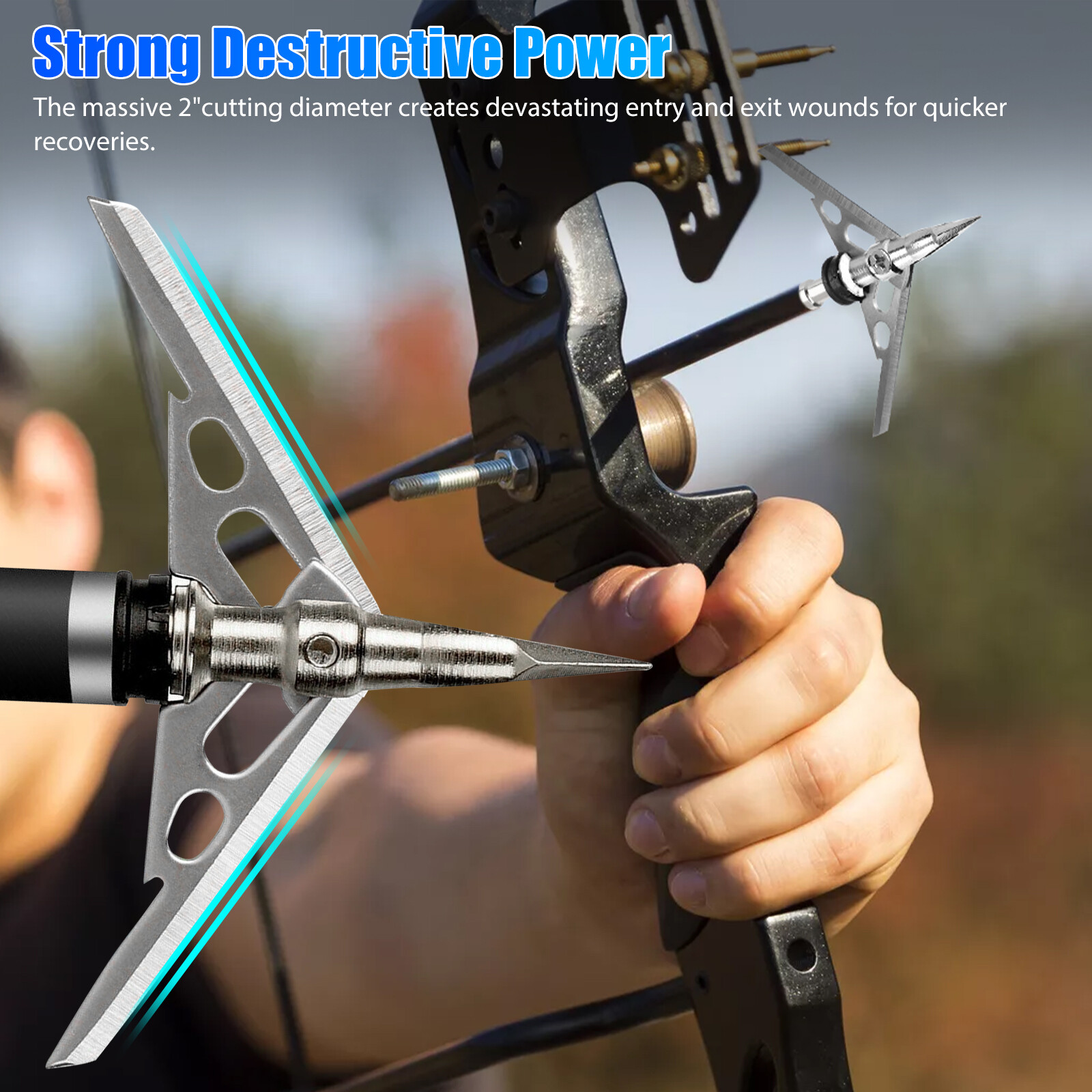 24Pcs 100Grains Archery Broadheads 2" Dia Expandable Hunting Arrowhead w/2 Blade