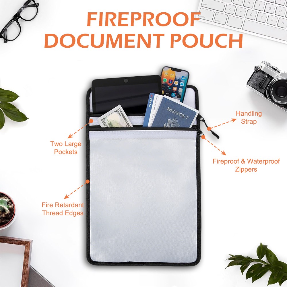 15x11” Fireproof Document Bag Large Waterproof Money Cash Pouch Storage Folder