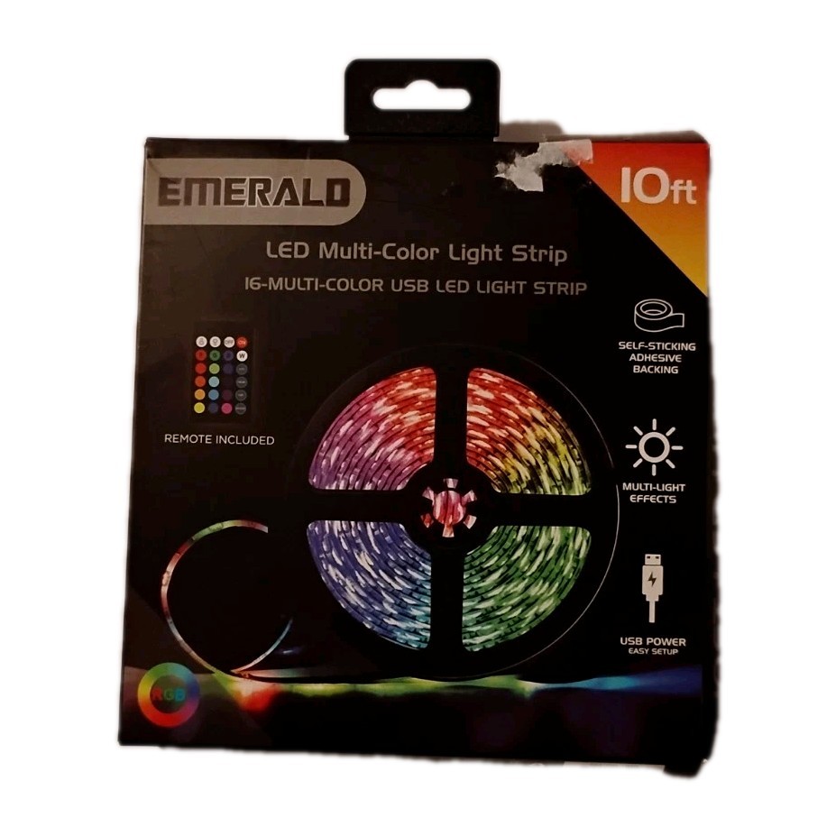 Emerald LED Multi Color Light Strip 10ft Remote USB Power Multi Light Effects