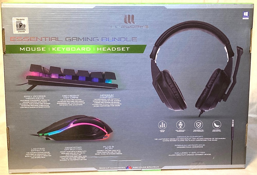 Samurai Essential Gaming Bundle Mouse Keyboard Headset Back-Lit Illuminated NEW
