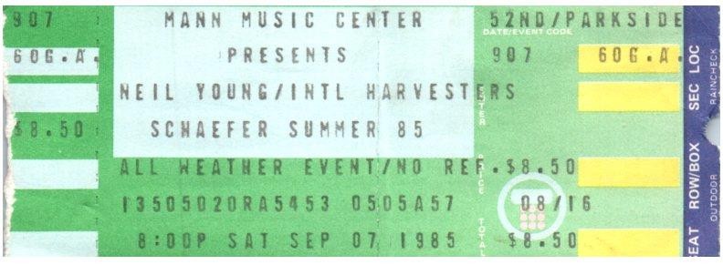 Neil Young Concert Ticket Stub September 7 1985 Philadelphia Pennsylvania