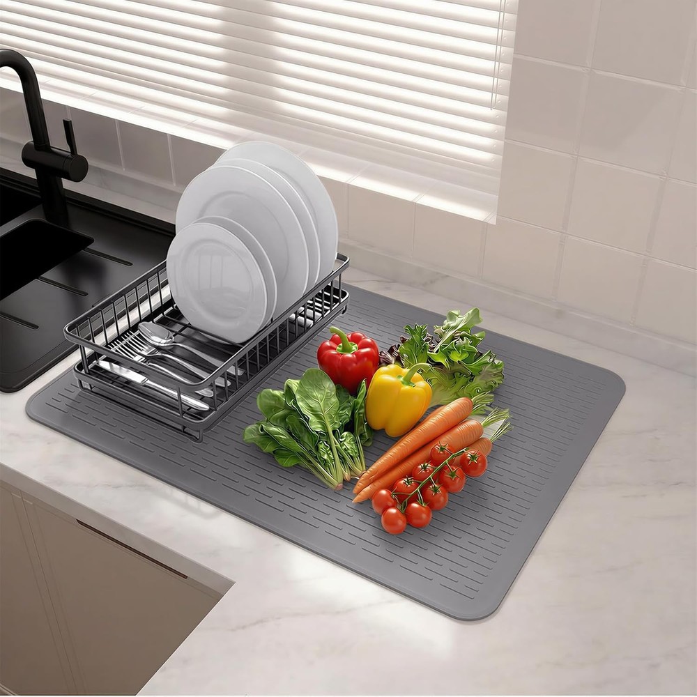 Silicone Dish Drying Mat Grey, Inches Kitchen Drying Mat Oversized, Dish