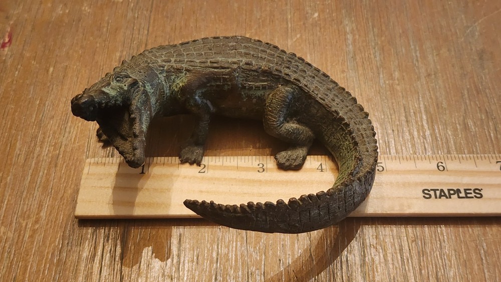 Solid Bronze Alligator Sculpture Great Patina - 5" Length