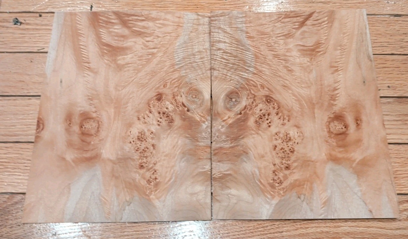 Maple Burl veneer 2 pieces 8" x 10 1/8" each raw 1/42" wood Buckled