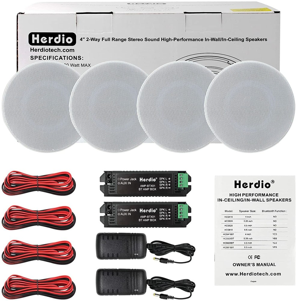 4X 4" 320W Bluetooth Flush Mount in Wall Ceiling Speakers Amplifier System Audio