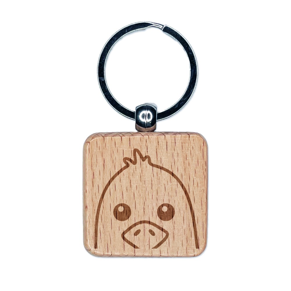 Peeking Bird Seagull Engraved Wood Square Keychain