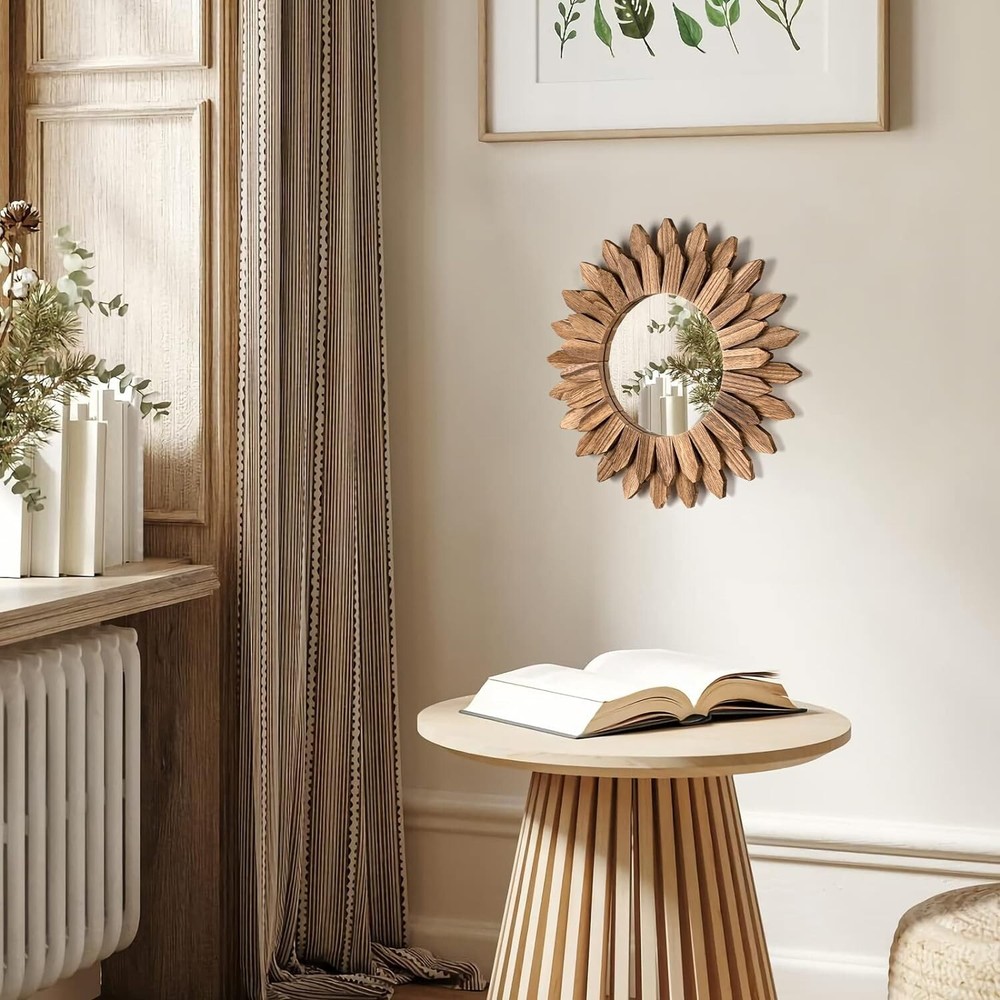 Boho Wall Decor Mirror 2 Pack Rustic Wood Mirror 12 inch Boho Mirror