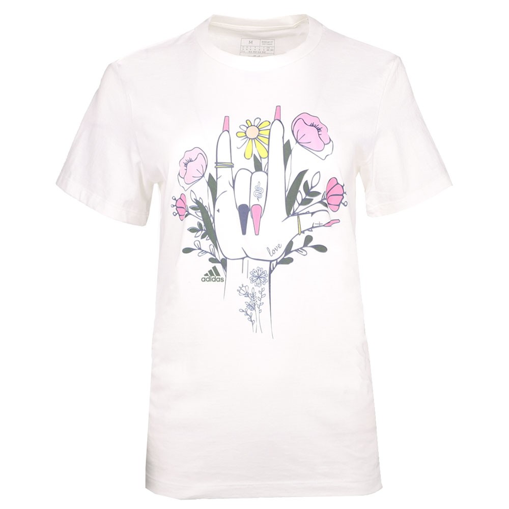 adidas Ilu Hand Graphic Crew Neck Short Sleeve T-Shirt Womens White Casual Tops